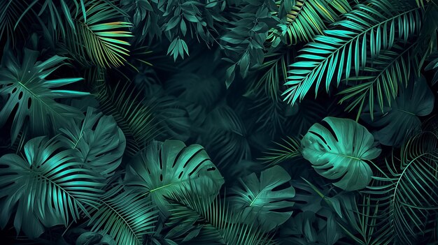 Der Dschungel mit dunkel gefärbten Blättern exotische Atmosphäre Tropische Blätter Hintergrund