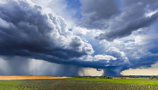 Der dunkle Himmel mit schweren Wolken und einem heftigen Sturm vor dem Regen