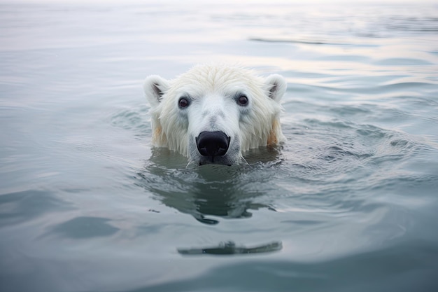 Der Eisbär taucht in eiskaltes Wasser ein.