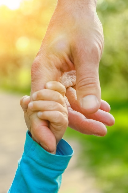 Der Elternteil hält die Hand des Kindes