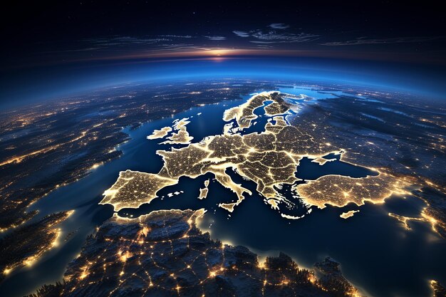 der Erde Europa nachts aus dem Weltraum Stadtlichter Elemente von der NASA