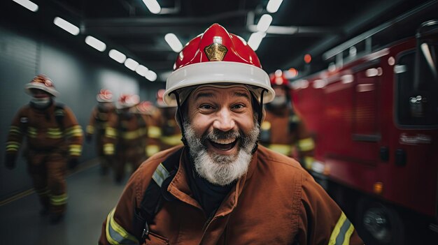 Der Feuerwehrmann von Santahatted demonstriert seine Führungsqualitäten bei der Feuerwehrübung