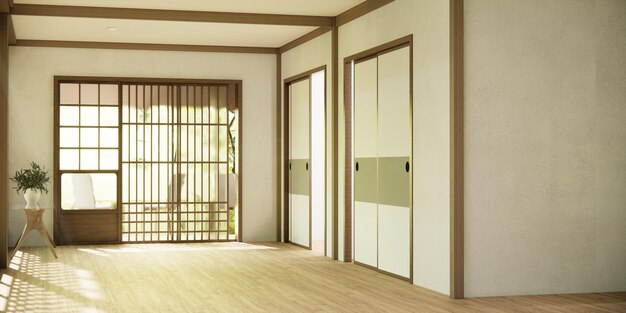 Der Flur Sauberes japanisches minimalistisches Rauminterieur 3D-Rendering