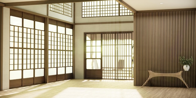 Der Flur Sauberes japanisches minimalistisches Rauminterieur 3D-Rendering