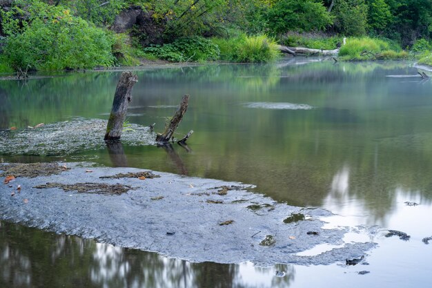 Der Fluss ist bei Sonnenaufgang mit Morgennebel bedeckt, umgeben von einem dichten grünen Wald Wilde Natur Aktive Wochenendferien wilde Natur im Freien