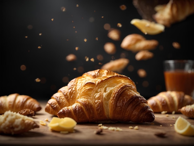 Der französische Croissant ist ein butteriges flockiertes Wiener Gebäck, das von der Form des österreichischen Kipfs inspiriert ist.