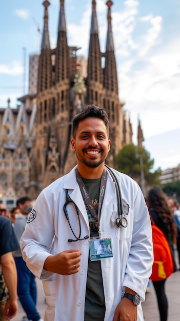 Der freudige salvadorianische Mediziner in der Sagrada Familia