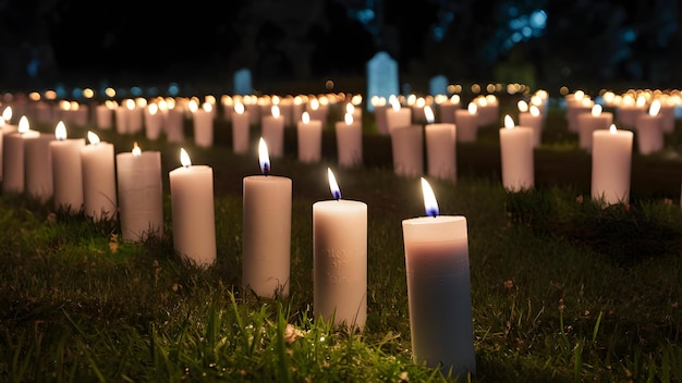 Foto der friedhof wird am allerheiligentag zu gedenkzwecken mit grabkerzen beleuchtet konzept allerheiligen tag grabkerzen friedhof beleuchtung gedenktraditionen