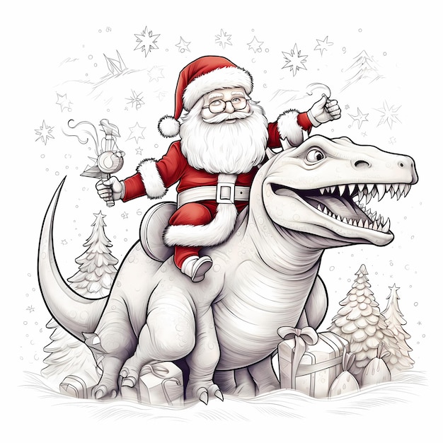 Der frohe Weihnachtsmann reitet auf Dinosauriern