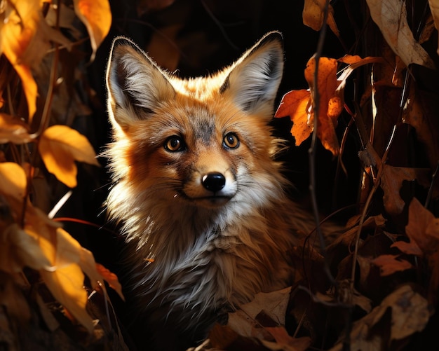 Der Fuchs navigiert heimlich durch einen geschäftigen Wald auf der Jagd nach seiner Beute