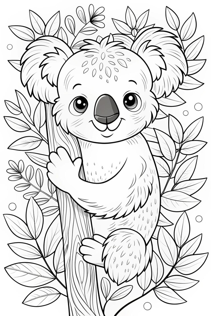 Foto der gemütliche koala klammert sich an einen baum