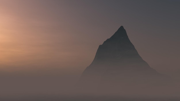 Der Gipfel des Berges erhebt sich über den Wolken. Luftaufnahme