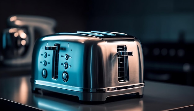 Der glänzende Chrom-Toaster spiegelt modernes, von KI generiertes Küchendesign wider