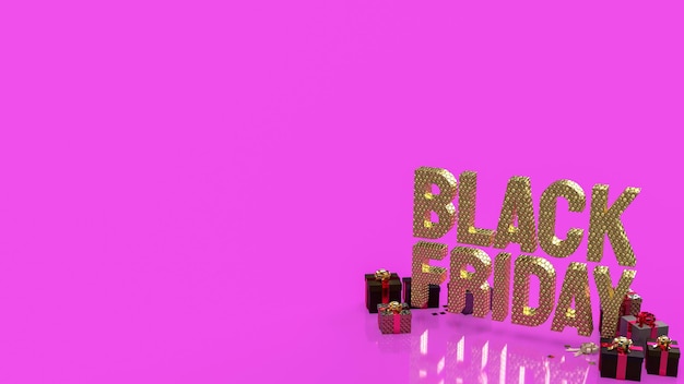 Der goldene Black Friday und die Geschenkbox auf rosafarbenem Hintergrund 3D-Rendering