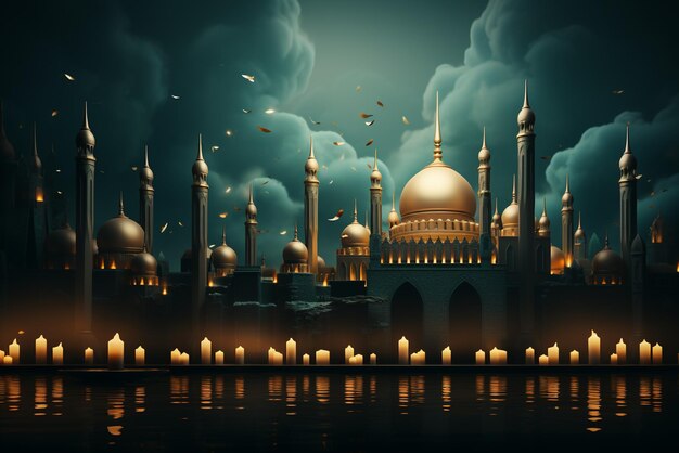 der goldene Moschee-Hintergrund des islamischen Neujahrs im Stil von Teal und Navy