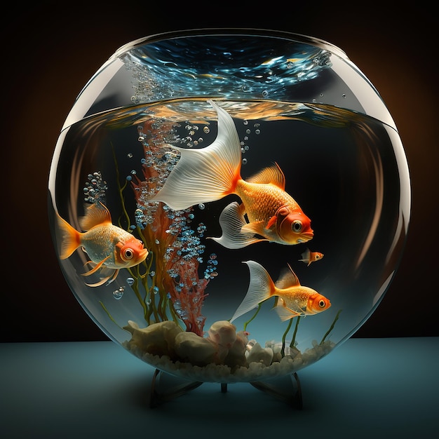 Der Goldfisch in einem runden Glasaquarium Zierfischkonzept