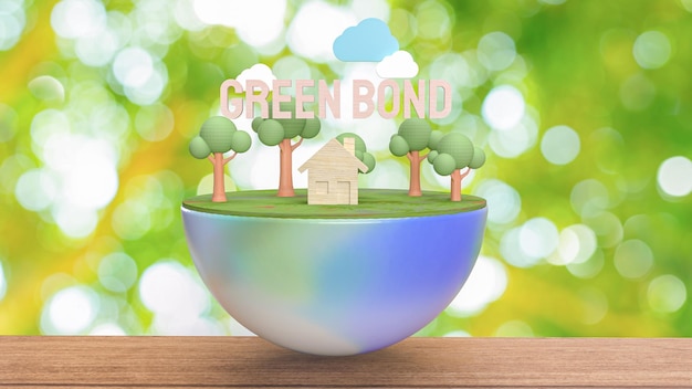 Der grüne bond-text auf der erde für öko- und geschäftskonzept 3d-rendering