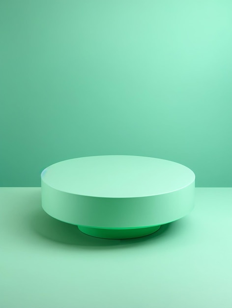 Der grüne Mint-Hintergrund auf dem runden grünen Mint-Podium schafft eine frische und ansprechende Atmosphäre Dieses Podium dient einem doppelten Zweck als Plattform für Produktpräsentationen