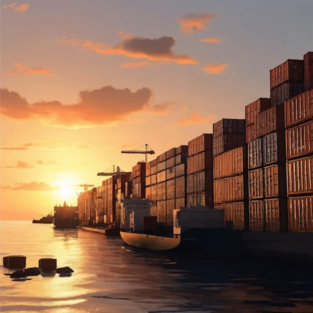 Der Hafen von Sunset Silhouettes ist voller Container.