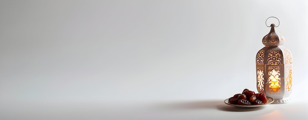Der heilige Monat Ramadan kopieren Raum Banner mit glühenden Ramadan Laterne Daten Ramadan Grüßkarte