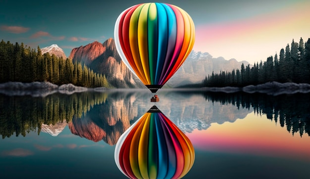 Der Heißluftballon fliegt über den See Generative AI