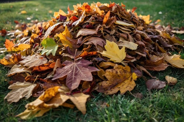 Foto der herbst lässt stapel auf dem gras