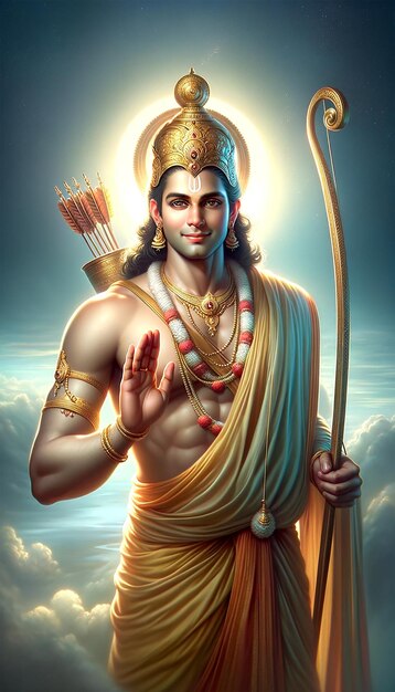 Der hinduistische Gott Shri Ram steht und segnet seine Anhänger
