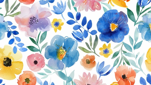 Der Hintergrund besteht aus Aquarellblumen in einem nahtlosen Muster