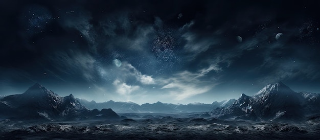 Der Hintergrund ist ein dunkler interstellarer Raum mit einem sternenklaren Nachthimmel
