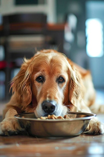 Der Hund isst Nahrung Selektiven Fokus