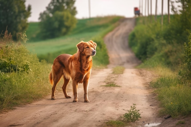 Der Hund schlendert die Straße entlang