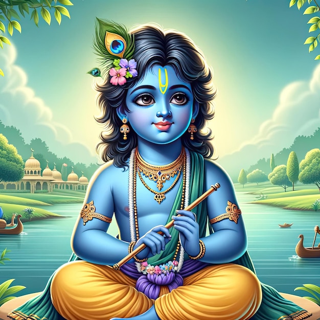 Foto der indische gott lord krishna wunderschönes realistisches porträt design hd