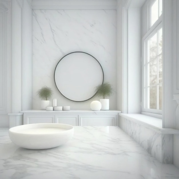 Der Innenraum des Badezimmers ist im weißen Farbschema „Generative Ai“ gestaltet
