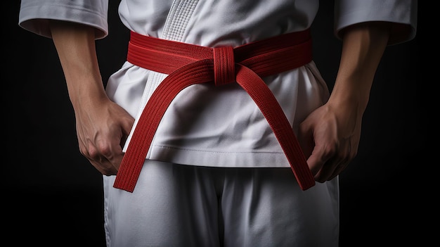 Foto der kämpfer zieht sich den karate-gürtel an.