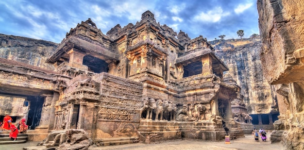 Der Kailasa-Tempel, Höhle 16 im Ellora-Komplex. Ein UNESCO-Weltkulturerbe in Maharashtra, Indien