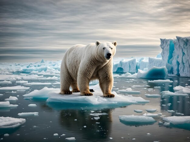 Der Kampf eines Eisbären um das Überleben, als er sich auf einem schnell schmelzenden Eisberg isoliert findet