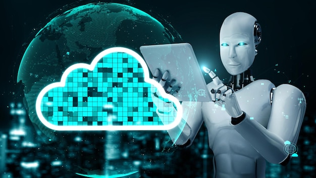 Der KI-Roboter Huminoid nutzt Cloud-Computing-Technologie, um Daten auf einem Online-Server zu speichern