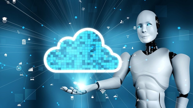 Der KI-Roboter Huminoid nutzt Cloud-Computing-Technologie, um Daten auf einem Online-Server zu speichern