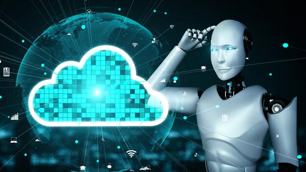 Der KI-Roboter Huminoid nutzt Cloud-Computing-Technologie, um Daten auf einem Online-Server zu speichern