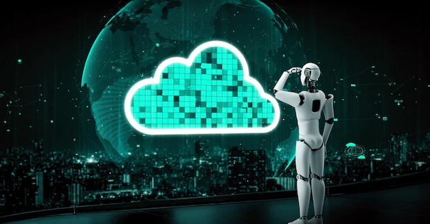 Der KI-Roboter huminoid verwendet Cloud-Computing-Technologie, um Daten auf einem Online-Server zu speichern