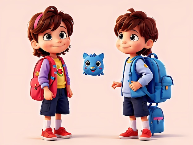 Der kleine Junge geht mit hellem Rucksack zur Schule, zurück zum Schulkonzept der generativen KI