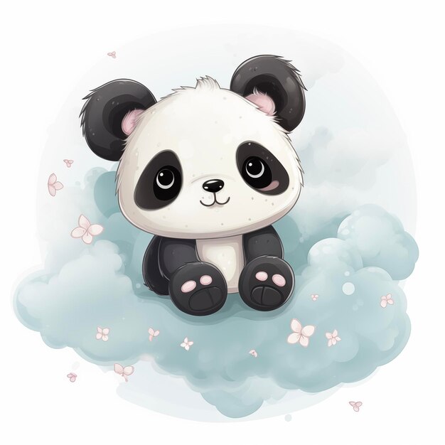 Der kleine Panda sitzt auf einer Wolke