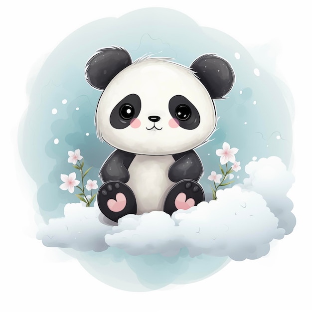 Der kleine Panda sitzt auf einer Wolke