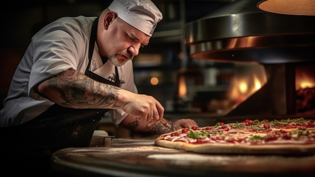 Der Koch kocht italienische Pizza in der Küche