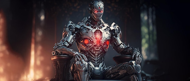 Der König von Cyborg Künstliche Intelligenz mit Thron und Krone Mächtig von Kings Generative AI