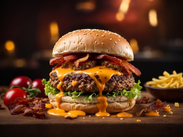 Der köstliche Bacon-Cheeseburger, ein kulinarisches Meisterwerk, vereint die herzhaften Aromen von Rindfleisch-Bacon-Käse