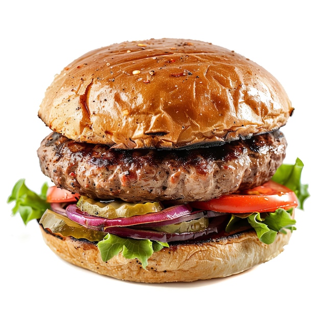 Der köstliche gegrillte Elch-Burger ist auf weißem Hintergrund abgeschieden.