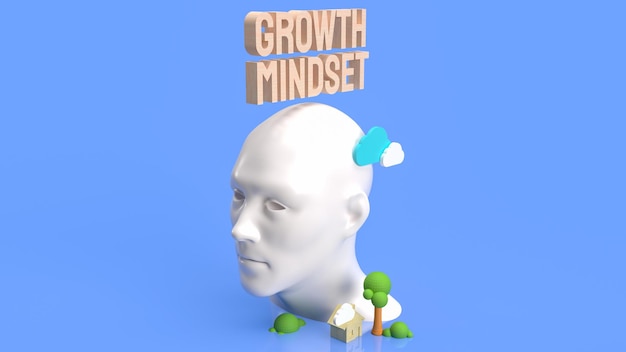 Der Kopf- und Holztext für das 3D-Rendering des Growth Mindset-Konzepts