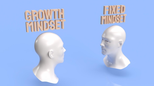 Der Kopf- und Holztext für das 3D-Rendering des Growth Mindset-Konzepts