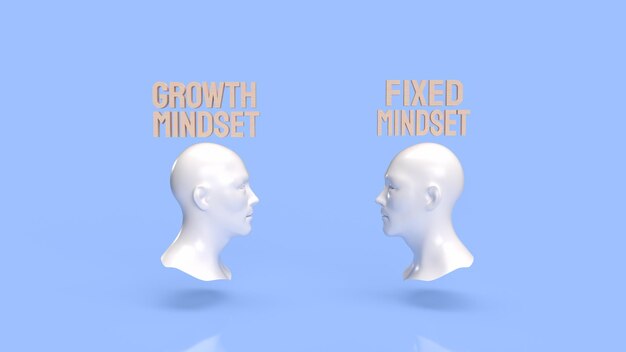 Der Kopf- und Holztext für das 3D-Rendering des Growth Mindset-Konzepts